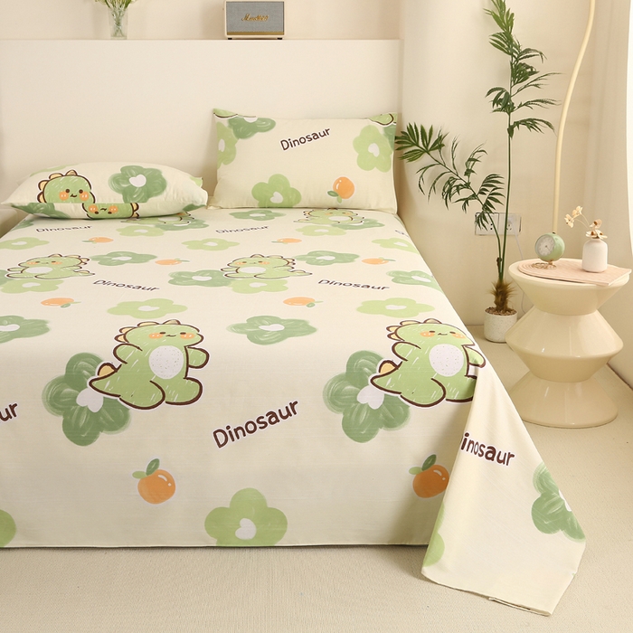 91家纺网 家纺一手货源 找家纺 金泰莱 2025新款三枚段条卷边老粗布凉席三件套床单套件 超级恐龙 原棉款