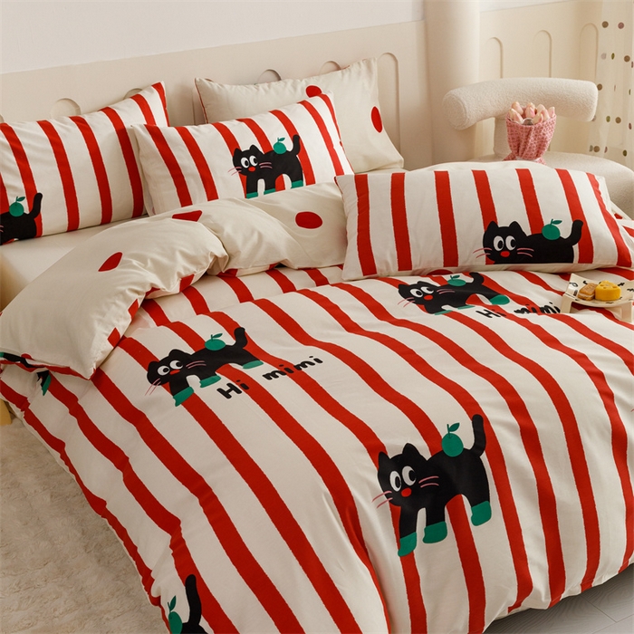 91家纺网 家纺一手货源 找家纺 红粉佳人家纺  2024新款纯棉卡通小清新四件套及单品 布偶猫-1