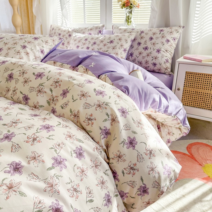 91家纺网 家纺一手货源 找家纺 晨希家居 2024新款小清新全棉印花四件套 茉然