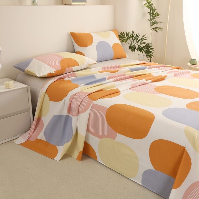 91家纺网 家纺一手货源 找家纺 金泰莱 2025新款三枚段条卷边老粗布凉席三件套床单套件 点尚彩色 原棉款