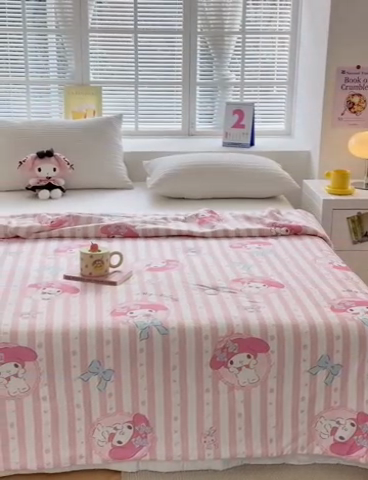 91家纺网 家纺一手货源 找家纺 博雅 2024新款三丽鸥正版系列A类牛奶丝软糯针织棉大豆纤维夏被 针织棉（带防伪标）甜甜美乐蒂