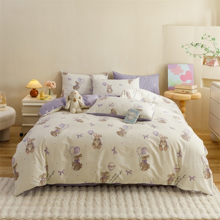 红粉佳人家纺  2024新款纯棉卡通小清新四件套及单品 兔小呆-1