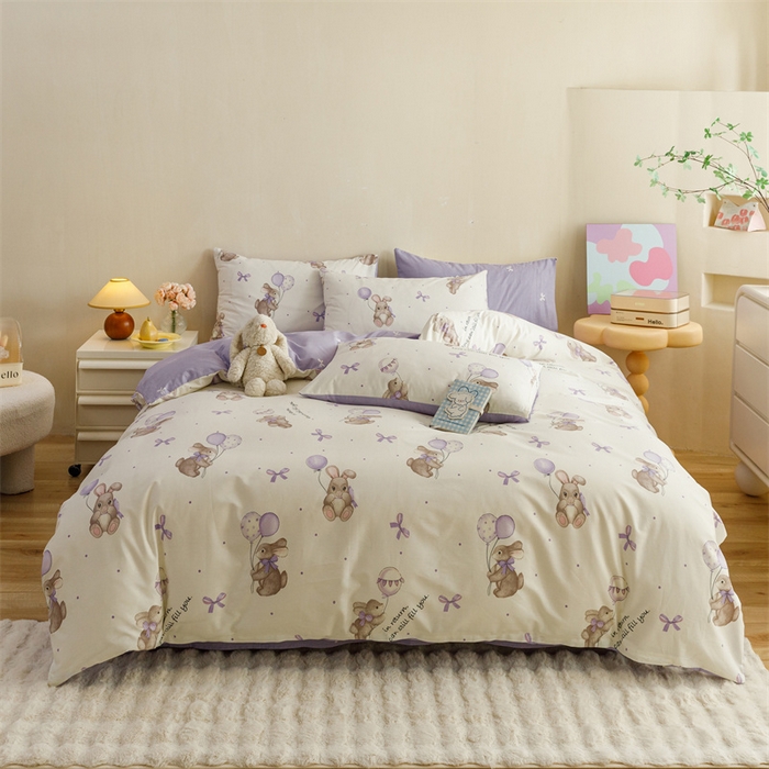 91家纺网 家纺一手货源 找家纺 红粉佳人家纺  2024新款纯棉卡通小清新四件套及单品 兔小呆-1