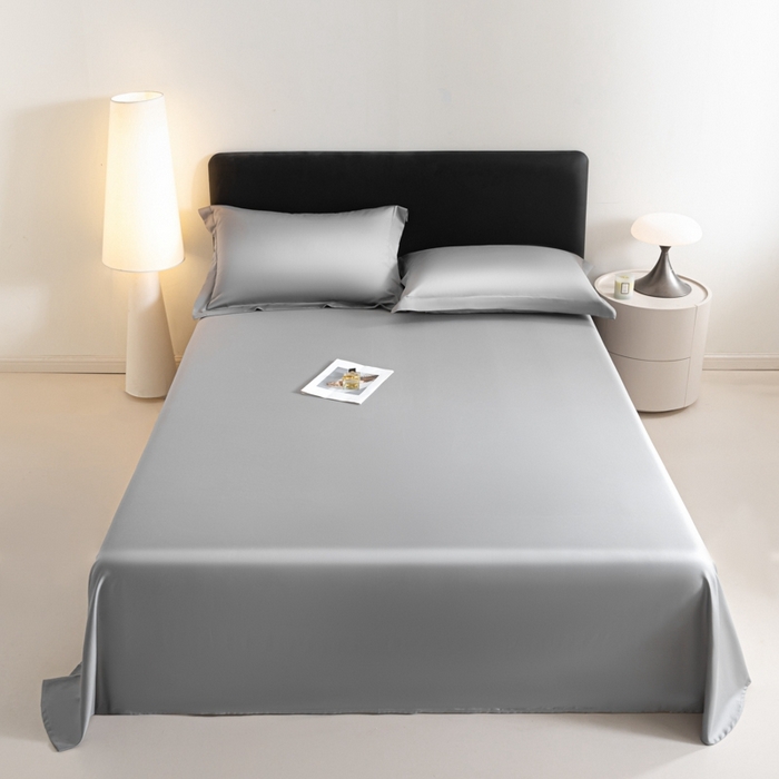 91家纺网 家纺一手货源 找家纺 秀色家纺 2025新款高端新疆长绒棉床单单件纯棉50支贡缎全棉床单双人贡缎加厚被单三件套 莫奈-典雅灰