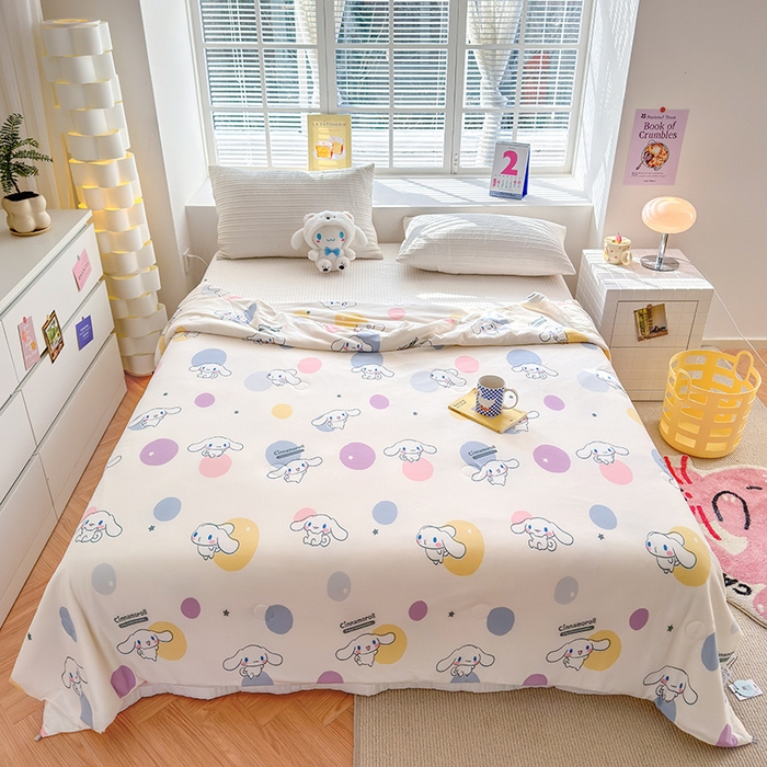 91家纺网 家纺一手货源 找家纺 博雅 2024新款三丽鸥正版系列A类牛奶丝软糯针织棉大豆纤维夏被 针织棉（带防伪标）彩色波点玉桂狗