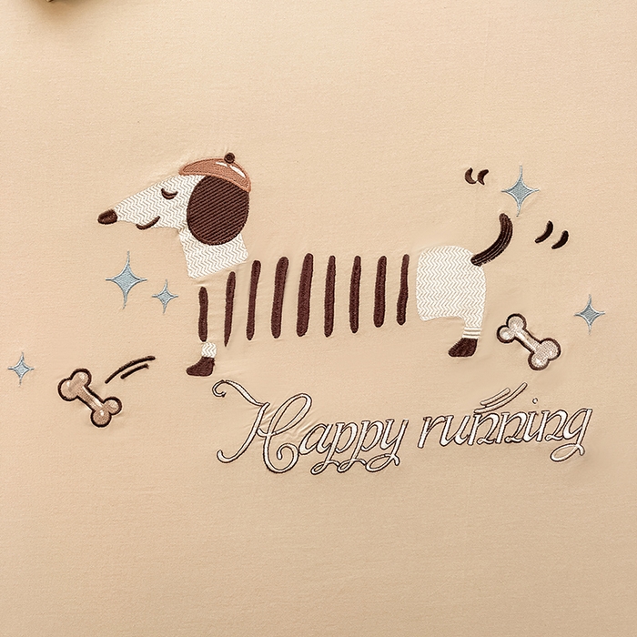 91家纺网 家纺一手货源 找家纺 2024新款A类全棉水洗棉绣花单床笠 腊肠狗-奶驼