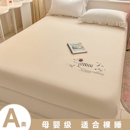 91家纺网 家纺一手货源 找家纺 2024新款A类全棉水洗棉绣花单床笠 腊肠狗-月光白