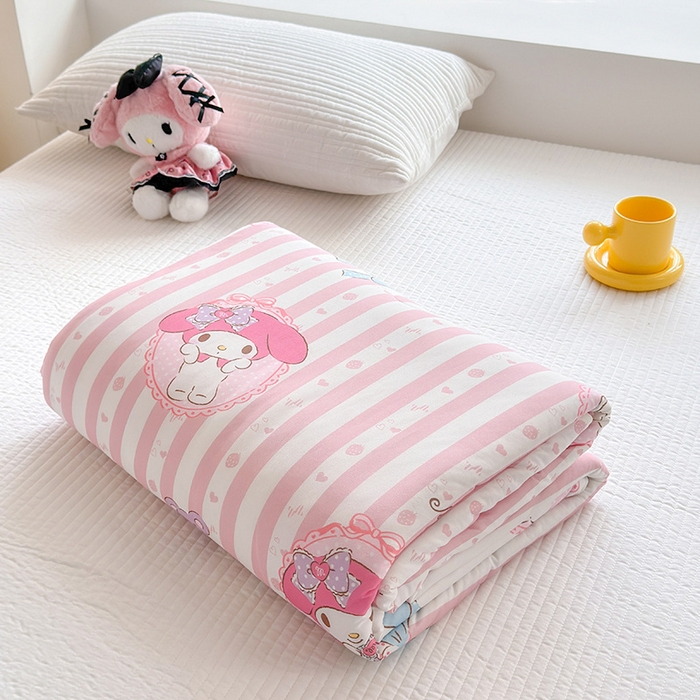 91家纺网 家纺一手货源 找家纺 博雅 2024新款三丽鸥正版系列A类牛奶丝软糯针织棉大豆纤维夏被 针织棉（带防伪标）甜甜美乐蒂