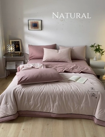 91家纺网 家纺一手货源 找家纺 荔禾家居 2024新款A类全棉水洗棉无染夏被 樱洛粉