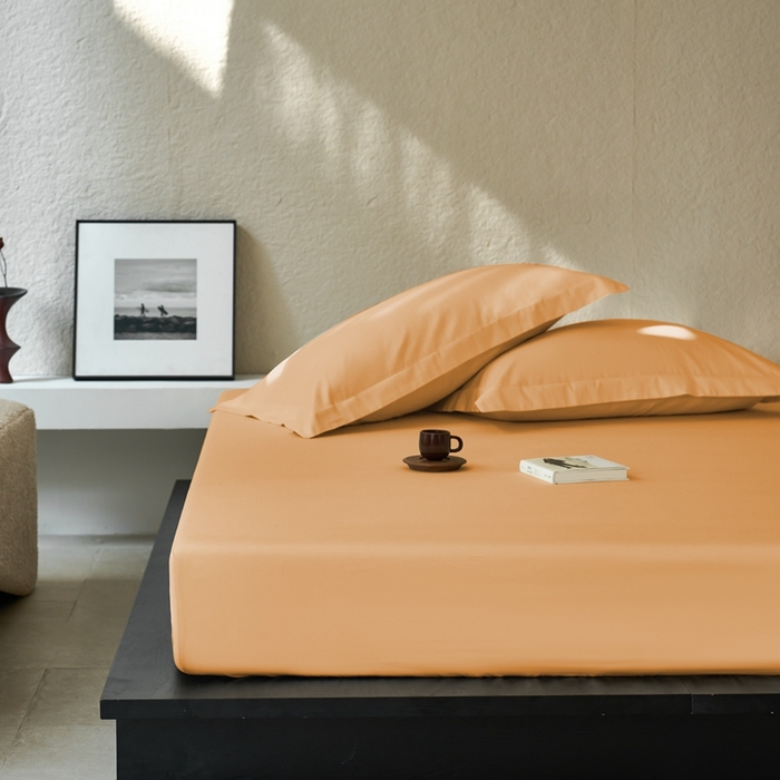 91家纺网 家纺一手货源 找家纺 秀色家纺 2025新款高端酒店50支贡缎长绒棉床笠单件纯棉全棉贡缎可裸睡单双人床上用品 梦易-南瓜橘