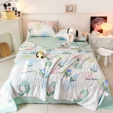 倾慕家纺 新款A类小清新水洗棉小花边夏被系列 多彩花花