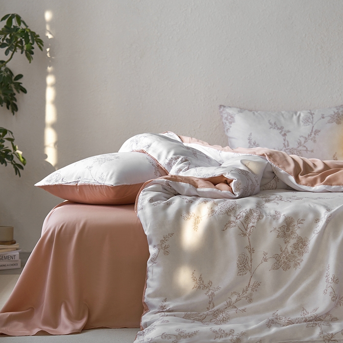 91家纺网 家纺一手货源 找家纺 时年家纺 2024春夏新品莱赛尔天丝印花四件套 美人焦