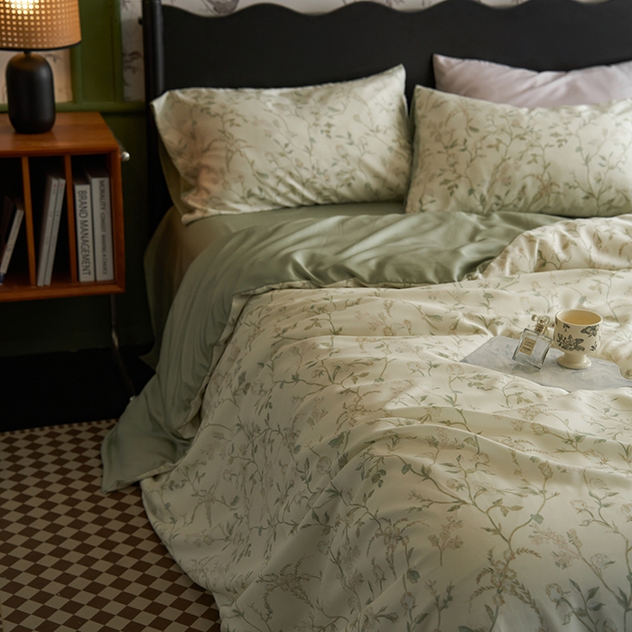 91家纺网 家纺一手货源 找家纺 时年家纺 2024春夏新品莱赛尔天丝印花四件套 浅爱