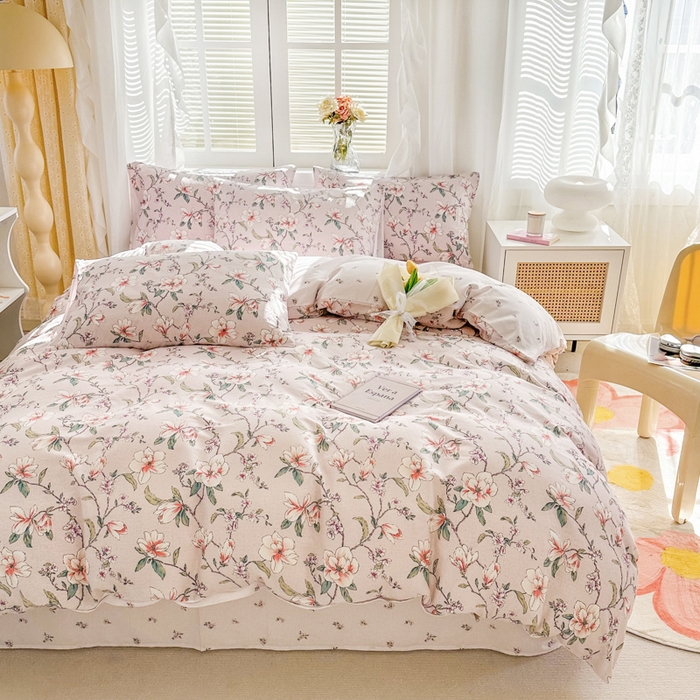 91家纺网 家纺一手货源 找家纺 晨希家居 2024新款小清新全棉印花四件套 如梦