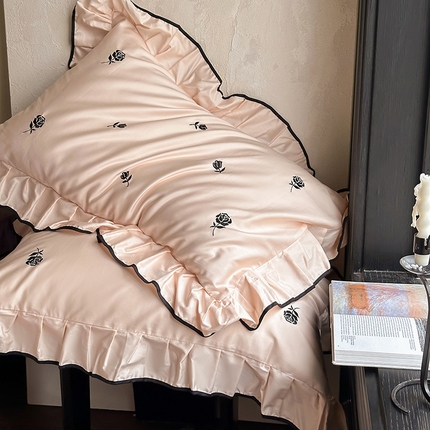 2024窝米春夏新品100支长绒棉刺绣款四件套（玫瑰紫，茶粉） 玫瑰茶粉