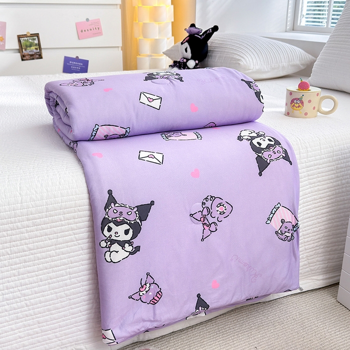 91家纺网 家纺一手货源 找家纺 博雅 2024新款三丽鸥正版系列A类牛奶丝软糯针织棉大豆纤维夏被 针织棉（带防伪标）紫色库洛米