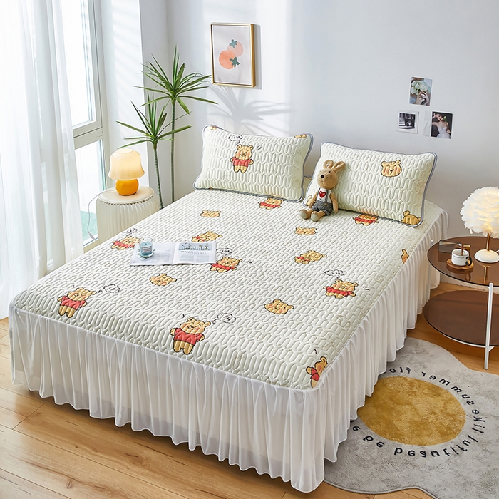 91家纺网 家纺一手货源 找家纺 爱上家居 2024新款印花凉席床裙床单款夏被-床裙款 小熊很忙