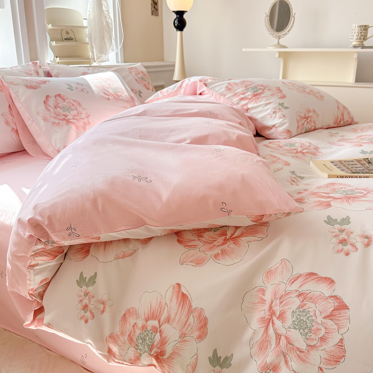 91家纺网 家纺一手货源 找家纺 晨希家居 2024新款小清新全棉印花四件套 牡丹花开