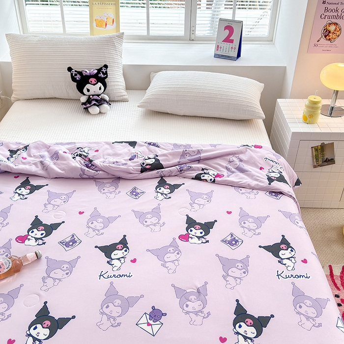 91家纺网 家纺一手货源 找家纺 博雅 2024新款三丽鸥正版系列A类牛奶丝软糯针织棉大豆纤维夏被 针织棉（带防伪标）开心库洛米