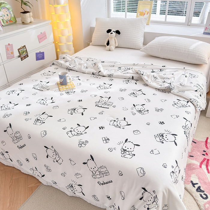 91家纺网 家纺一手货源 找家纺 博雅 2024新款三丽鸥正版系列A类牛奶丝软糯针织棉大豆纤维夏被 针织棉（带防伪标）黑白帕恰狗