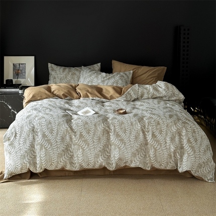 91家纺网 家纺一手货源 找家纺 名品优仓 全棉水洗棉三层纱提花系列四件套-春意怏然 春意怏然-棕