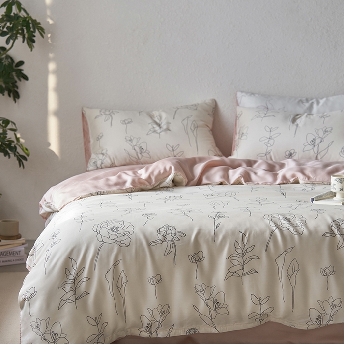 91家纺网 家纺一手货源 找家纺 时年家纺 2024春夏新品莱赛尔天丝印花四件套 菲青