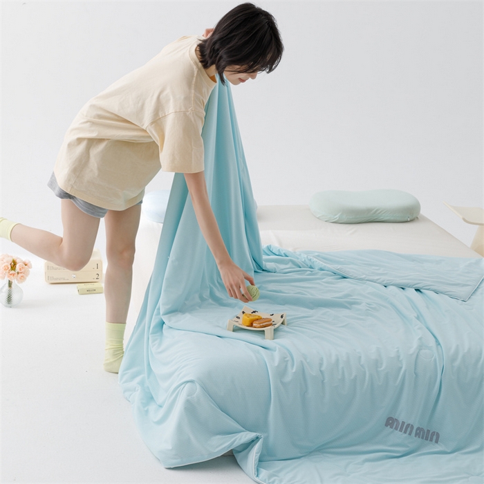 91家纺网 家纺一手货源 找家纺 丝幔家纺 2025新款A类提花绣花凉感夏被 被子被芯 湖蓝