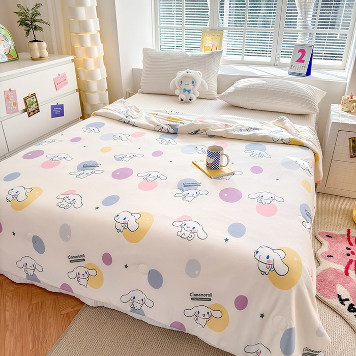 91家纺网 家纺一手货源 找家纺 博雅 2024新款三丽鸥正版系列A类牛奶丝软糯针织棉大豆纤维夏被 针织棉（带防伪标）彩色波点玉桂狗