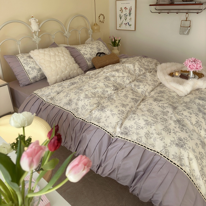 91家纺网 家纺一手货源 找家纺 晨希家居 2024新款复古法式全棉印花四件套 丽芙