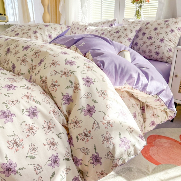 91家纺网 家纺一手货源 找家纺 晨希家居 2024新款小清新全棉印花四件套 茉然