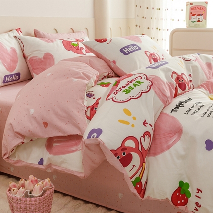 91家纺网 家纺一手货源 找家纺 （总）红粉佳人家纺  2024新款纯棉全棉卡通小清新单被套