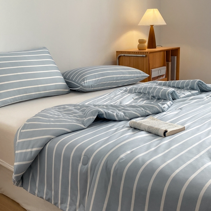 91家纺网 家纺一手货源 找家纺 荔禾家居 A类针织棉无印风夏被 豆蔻-蓝