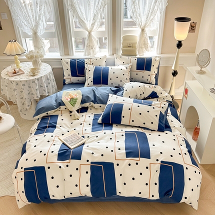 91家纺网 家纺一手货源 找家纺 晨希家居 2024新款小清新全棉印花四件套 达芬奇