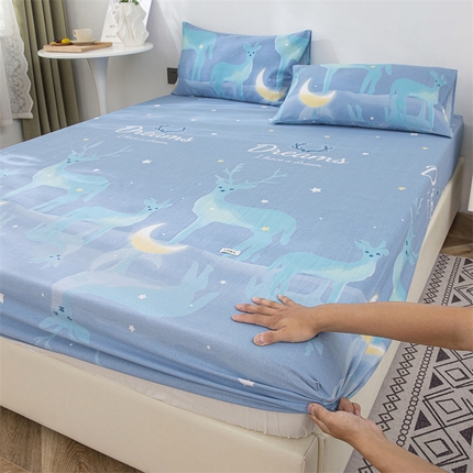 91家纺网 家纺一手货源 找家纺 金泰莱 2025新款老粗布床笠三件套全棉床笠纯棉床笠单床笠 梦幻小鹿