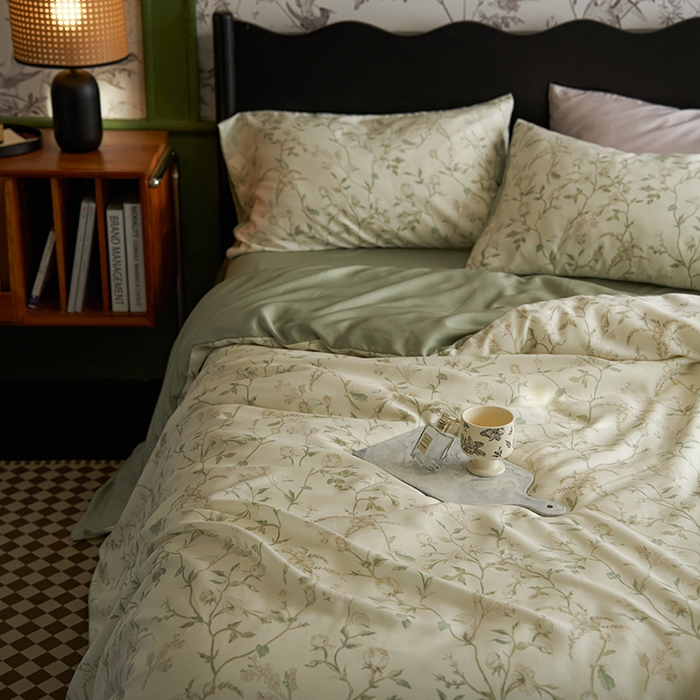 91家纺网 家纺一手货源 找家纺 时年家纺 2024春夏新品莱赛尔天丝印花四件套 浅爱