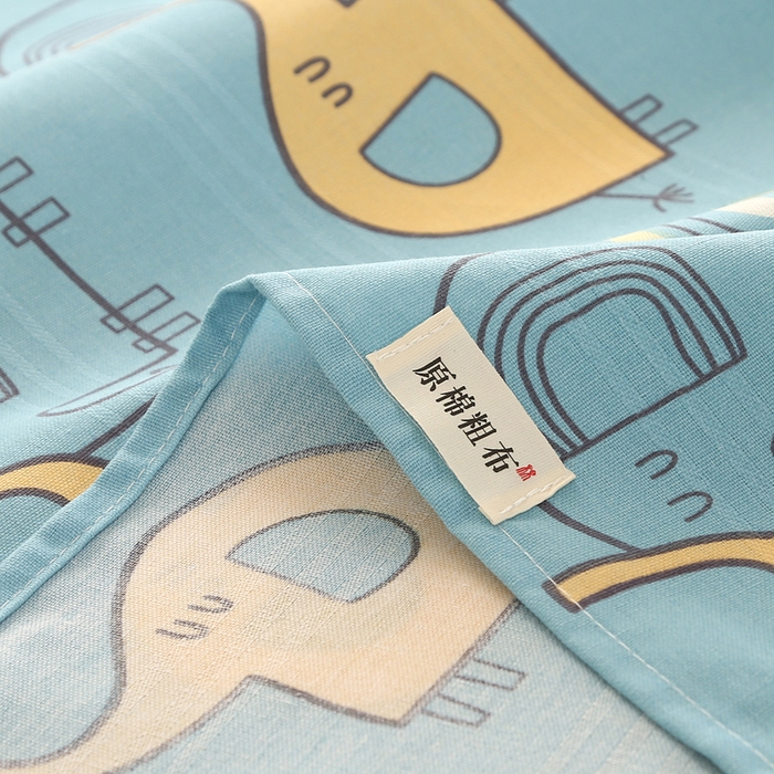 91家纺网 家纺一手货源 找家纺 金泰莱 2025新款三枚段条卷边老粗布凉席三件套床单套件 卡通小象-蓝 原棉款