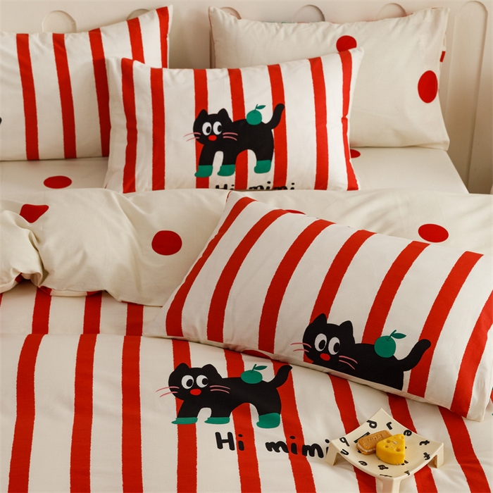 91家纺网 家纺一手货源 找家纺 红粉佳人家纺  2024新款纯棉卡通小清新四件套及单品 布偶猫-1