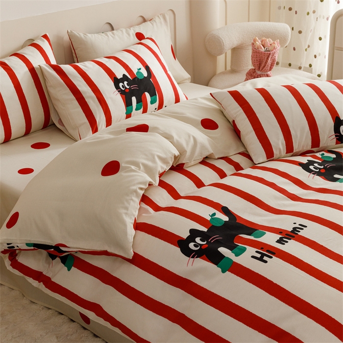 91家纺网 家纺一手货源 找家纺 红粉佳人家纺  2024新款纯棉卡通小清新四件套及单品 布偶猫-1