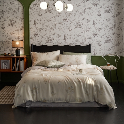 91家纺网 家纺一手货源 找家纺 时年家纺 2024春夏新品莱赛尔天丝印花四件套 语彩