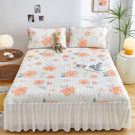 爱上家居 2024新款印花凉席床裙床单款夏被-床裙款 桃花朵朵