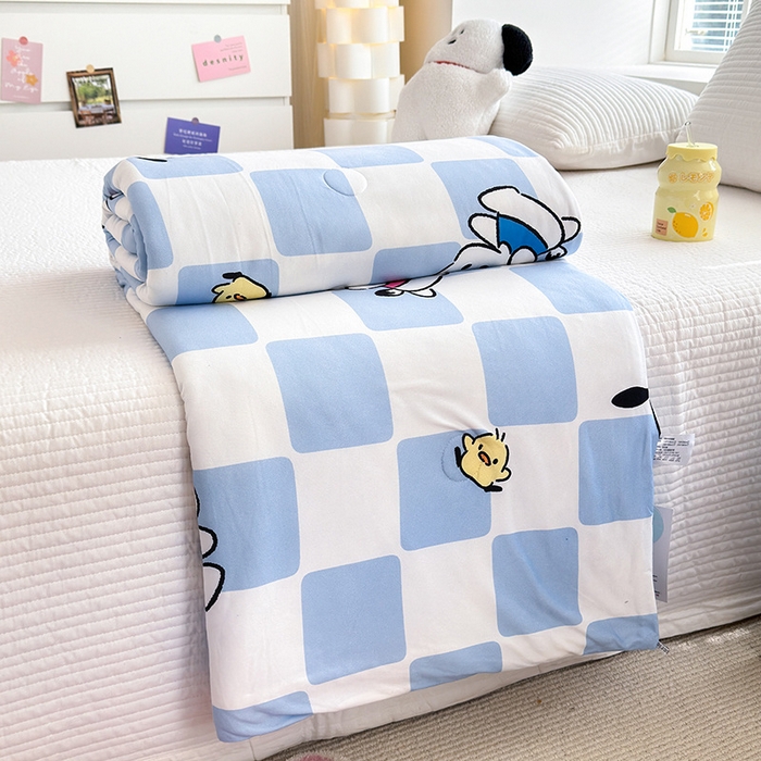 91家纺网 家纺一手货源 找家纺 博雅 2024新款三丽鸥正版系列A类牛奶丝软糯针织棉大豆纤维夏被 针织棉（带防伪标）蓝格帕恰狗