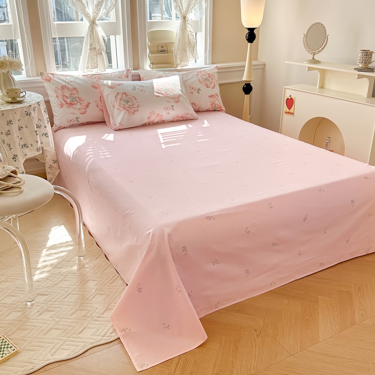 91家纺网 家纺一手货源 找家纺 晨希家居 2024新款小清新全棉印花四件套 牡丹花开