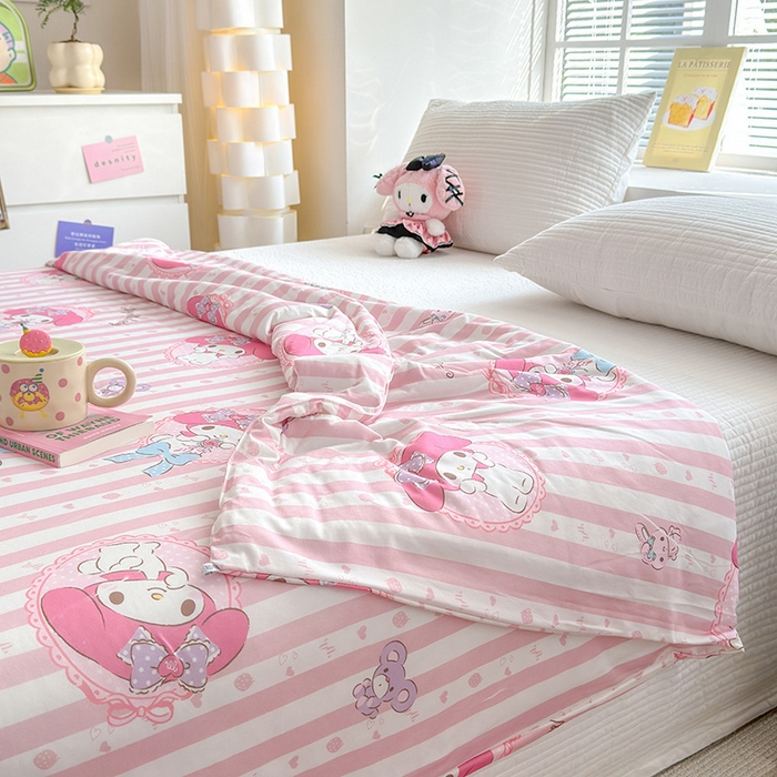 91家纺网 家纺一手货源 找家纺 博雅 2024新款三丽鸥正版系列A类牛奶丝软糯针织棉大豆纤维夏被 针织棉（带防伪标）甜甜美乐蒂