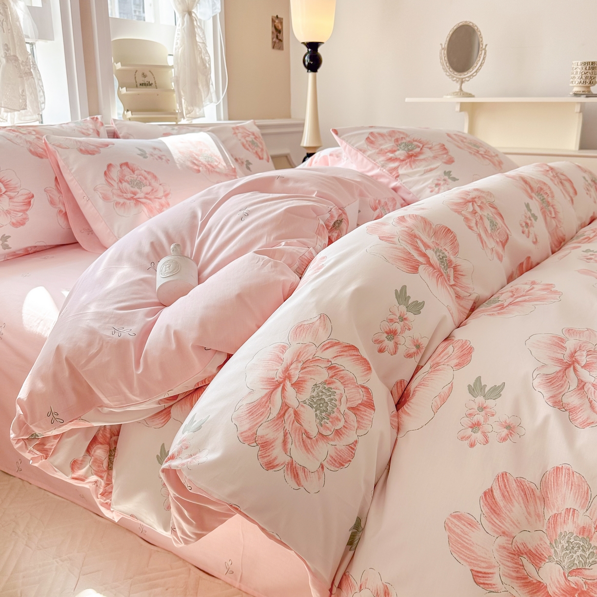 91家纺网 家纺一手货源 找家纺 晨希家居 2024新款小清新全棉印花四件套 牡丹花开