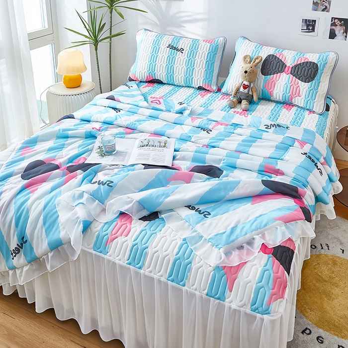 91家纺网 家纺一手货源 找家纺 爱上家居 2024新款印花凉席床裙床单款夏被-床裙款 甜蜜