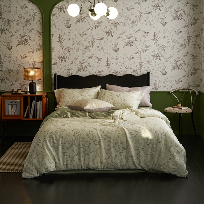 91家纺网 家纺一手货源 找家纺 时年家纺 2024春夏新品莱赛尔天丝印花四件套 浅爱