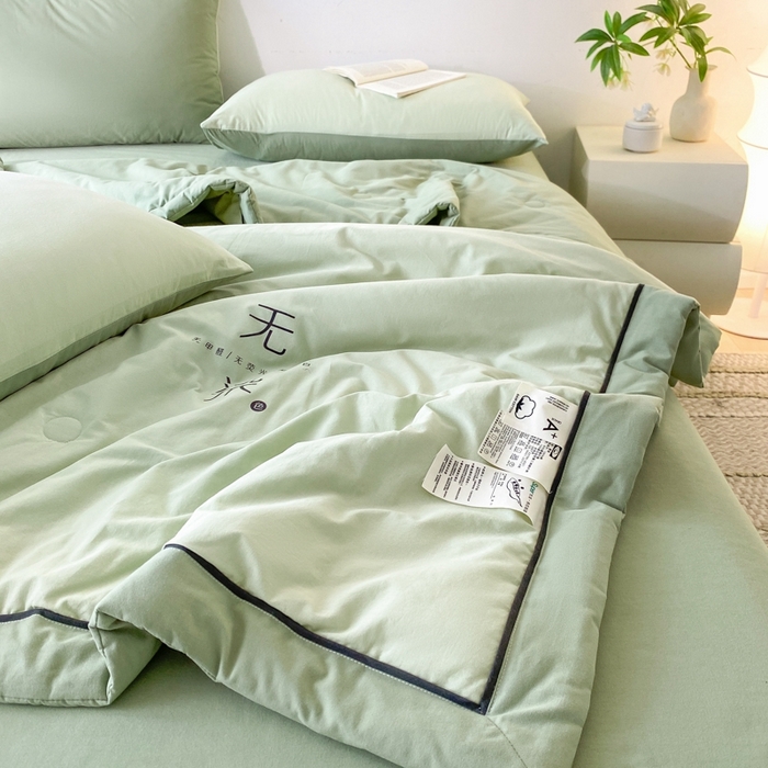 91家纺网 家纺一手货源 找家纺 荔禾家居 2024新款A类全棉水洗棉无染夏被 春辰绿