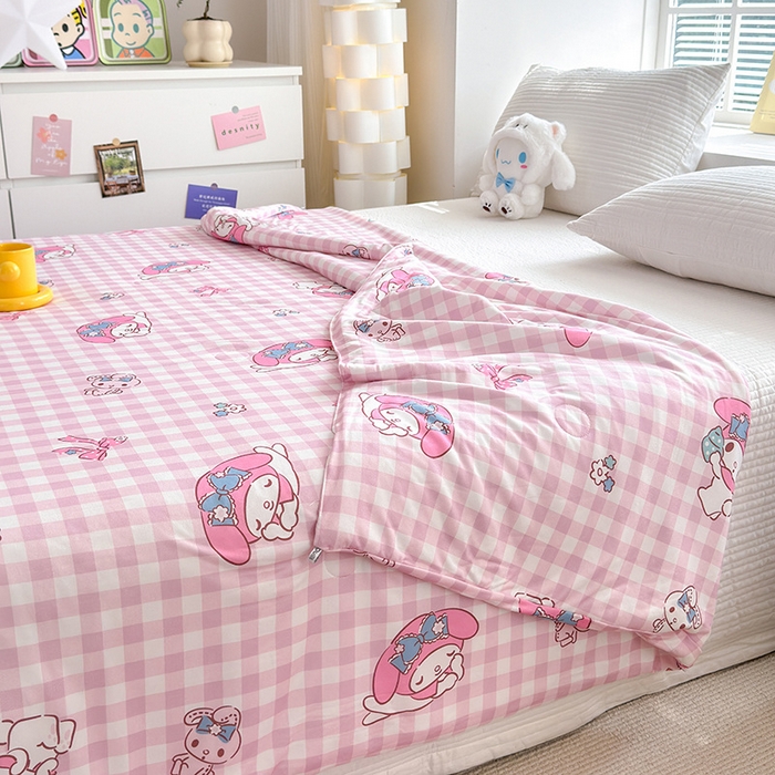 91家纺网 家纺一手货源 找家纺 博雅 2024新款三丽鸥正版系列A类牛奶丝软糯针织棉大豆纤维夏被 针织棉（带防伪标）粉格美乐蒂