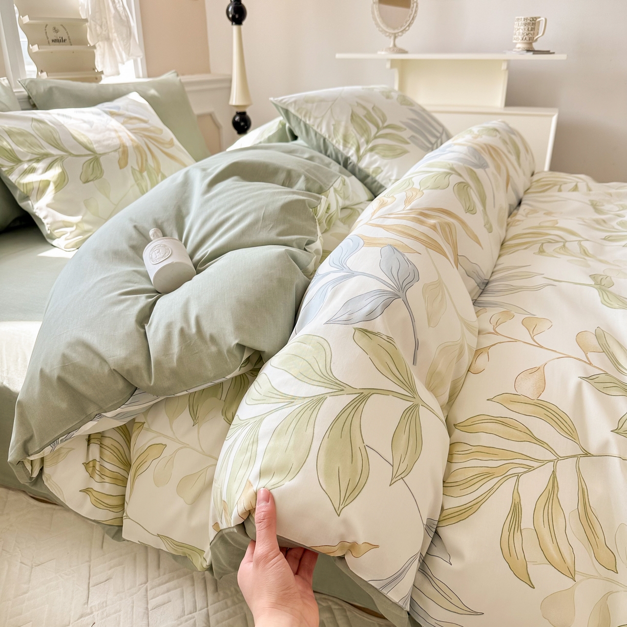 91家纺网 家纺一手货源 找家纺 晨希家居 2024新款小清新全棉印花四件套 青青糯叶