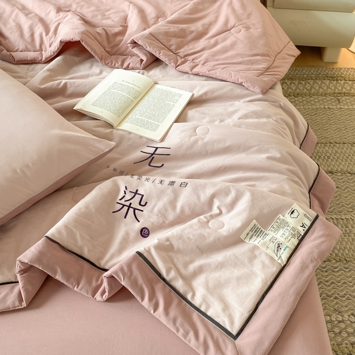 91家纺网 家纺一手货源 找家纺 荔禾家居 2024新款A类全棉水洗棉无染夏被 樱洛粉